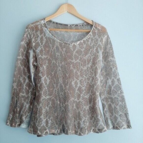 Made in Italy | Leopard Pattern Wool & Mohair Blend Light Top Sz M - Picture 2 of 13